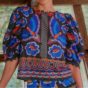 Colorful Patterned Top with Puff Sleeves
